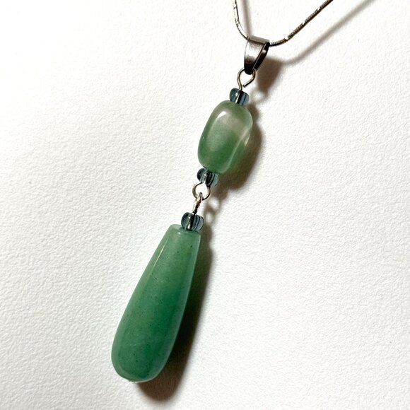 2/$20, Natural Green Aventurine Pendant, Genuine Gemstone Long Drop Pendant - Picture 6 of 11